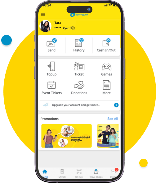 Launch WavePay app and tap “Cash In/Out”.
