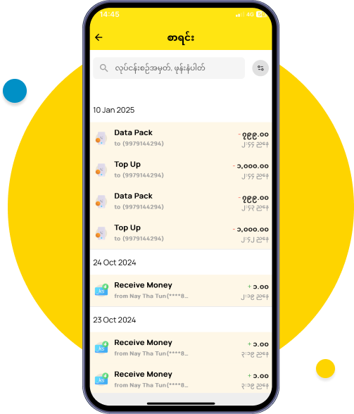 Transactions များအား နေ့နှင့် ရက်အလိုက် ကြည့်ရှုနိုင်ပါသည်