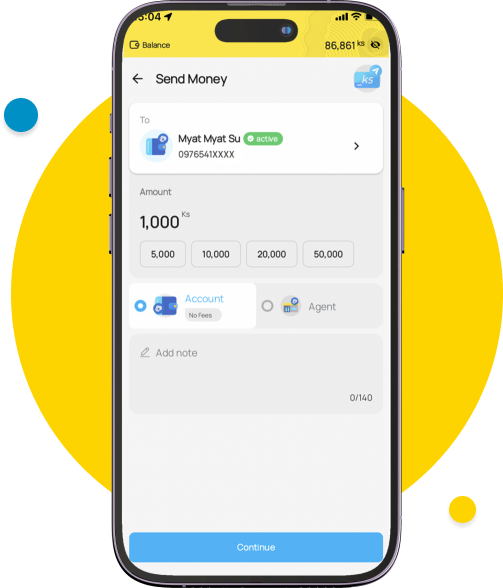 Enter the amount you would like to transfer and write a note, then tap “Continue”.