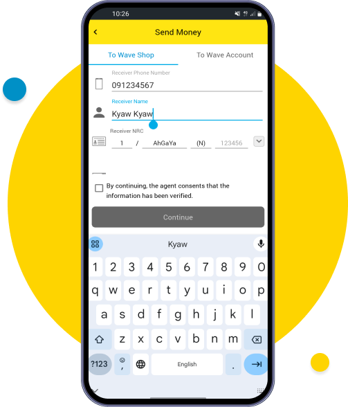 Enter receiver phone number & name
