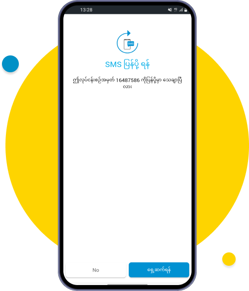အချက်အလက်များကို ပြန်လည်စစ်ဆေးပြီး SMS ပြန်ပို့ရန်ကို နှိပ်ပါ
