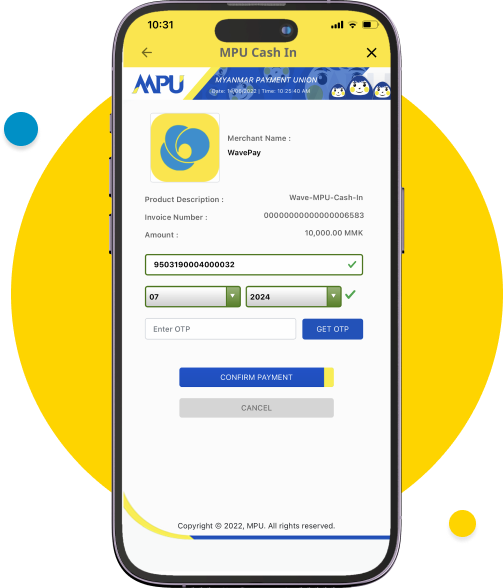 Enter the MPU card number, the Expiry Month and Year and tap on “GET OTP”