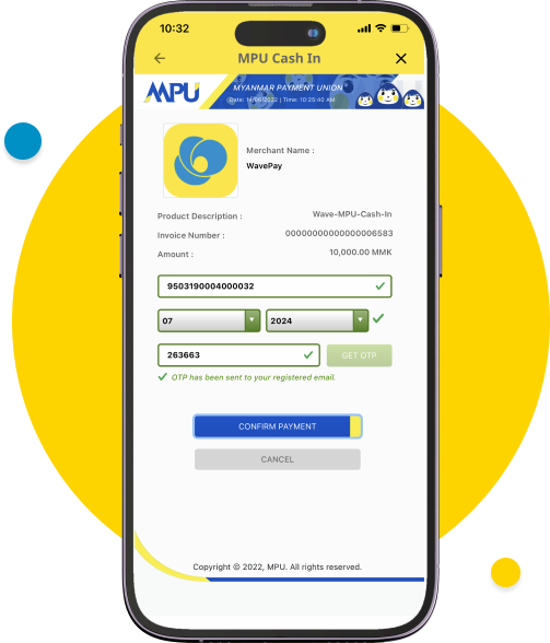 Enter the OTP you received from MPU and tap on “CONFIRM PAYMENT”