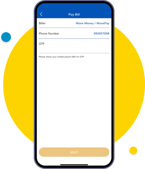Fill in the 8-digit OTP received from Wave Money