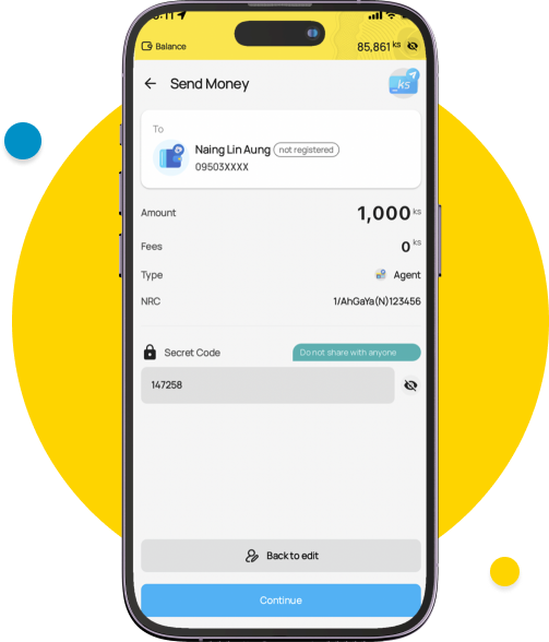 A review page of the transaction will appear and tap “Continue”.​
