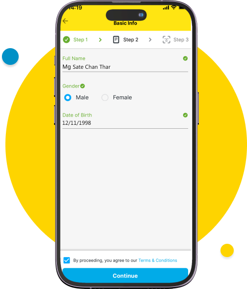Fill out your name, gender, date of birth and make sure to follow the terms & conditions and tap “Continue”.