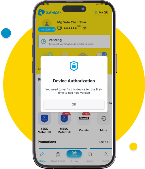 For Wave account security, please click “OK” to verify your device, as we operate on a one-device, one-account system.​