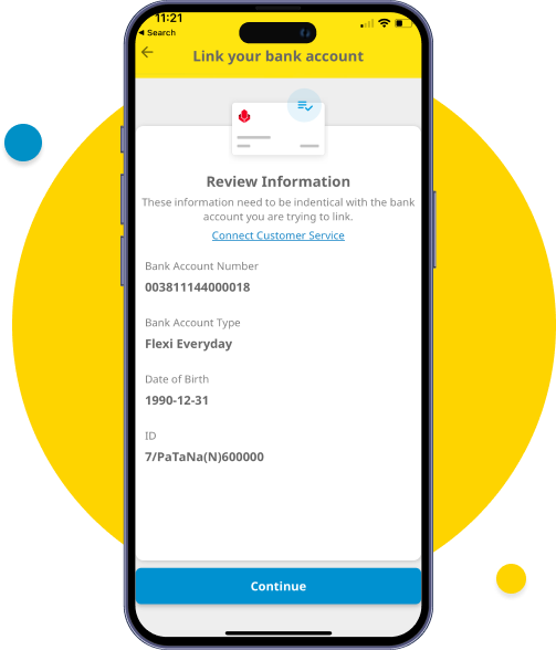 A review page will appear to check all the information you input is correct. Then, tap “Continue”