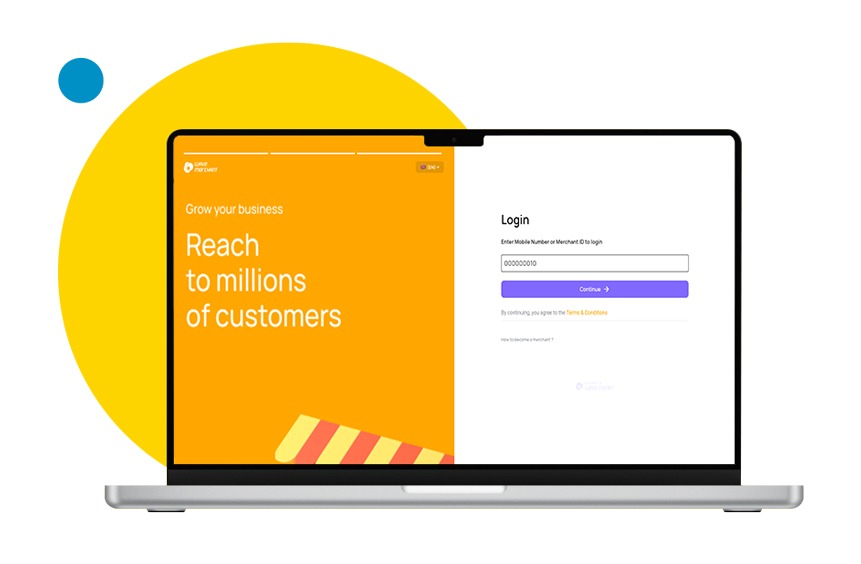 Enter your registered Merchant phone number or Merchant ID.